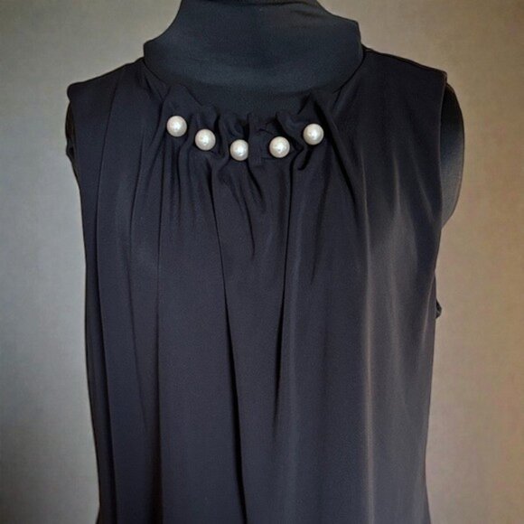 White House Black Market Black Sleeveless Top with Pearl Embellishment XL - Picture 4 of 11